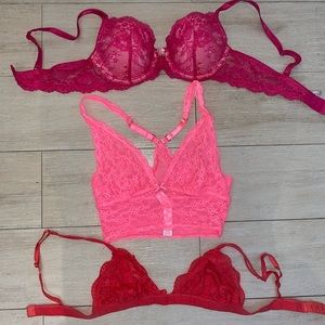 Set of three shades of pink bralettes